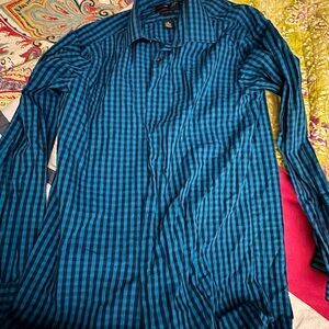 JF J.Ferrar Blue and Black Casual Button Down Shirt